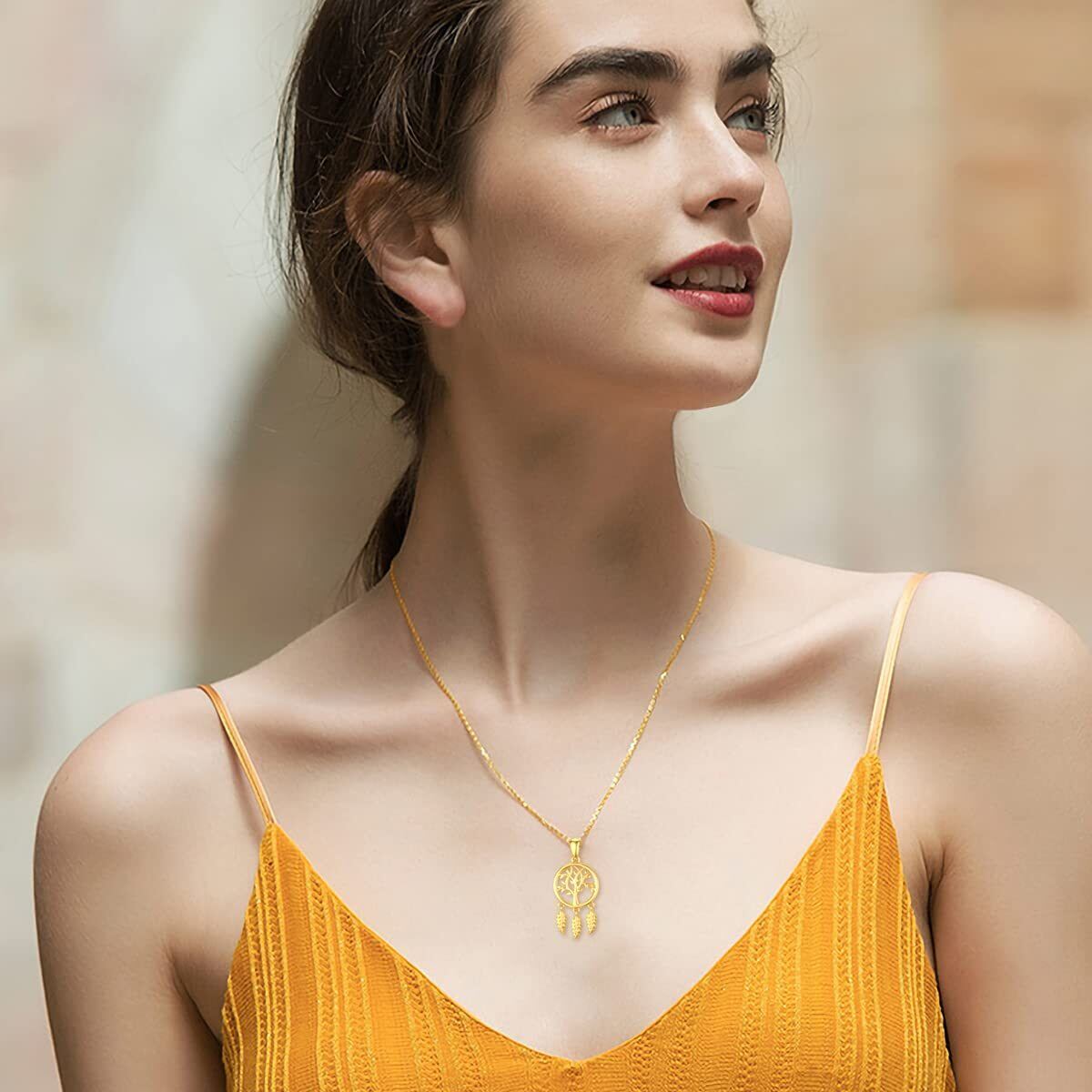 Collier en or 14K avec pendentif arbre de vie et attrape-rêves-2