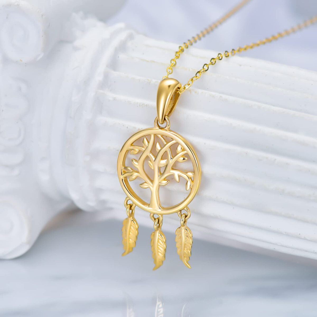 Collier en or 14K avec pendentif arbre de vie et attrape-rêves-3