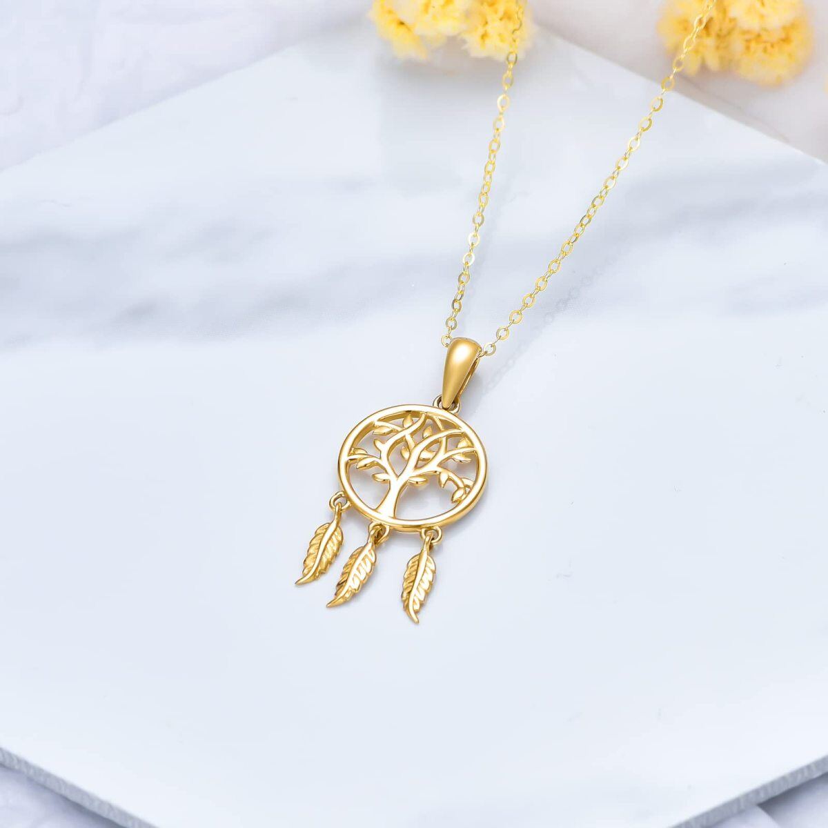 Collier en or 14K avec pendentif arbre de vie et attrape-rêves-4