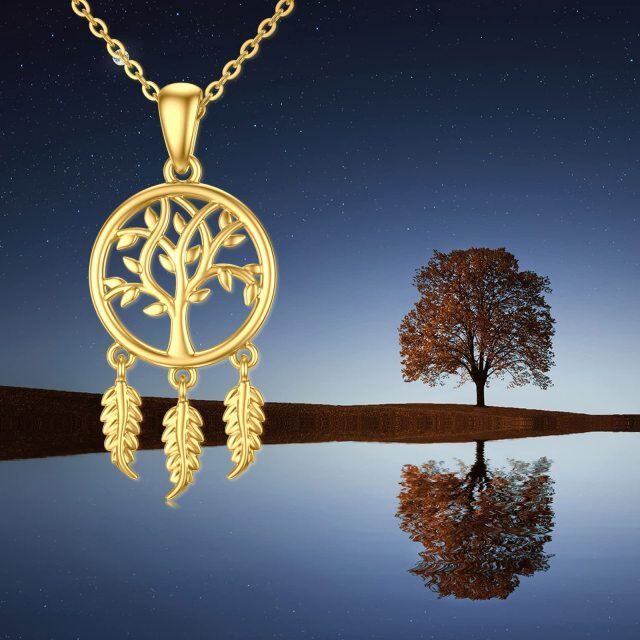 Collier en or 9K avec pendentif arbre de vie et attrape-rêves-5