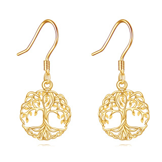14K Gold Tree Of Life Drop Earrings-5