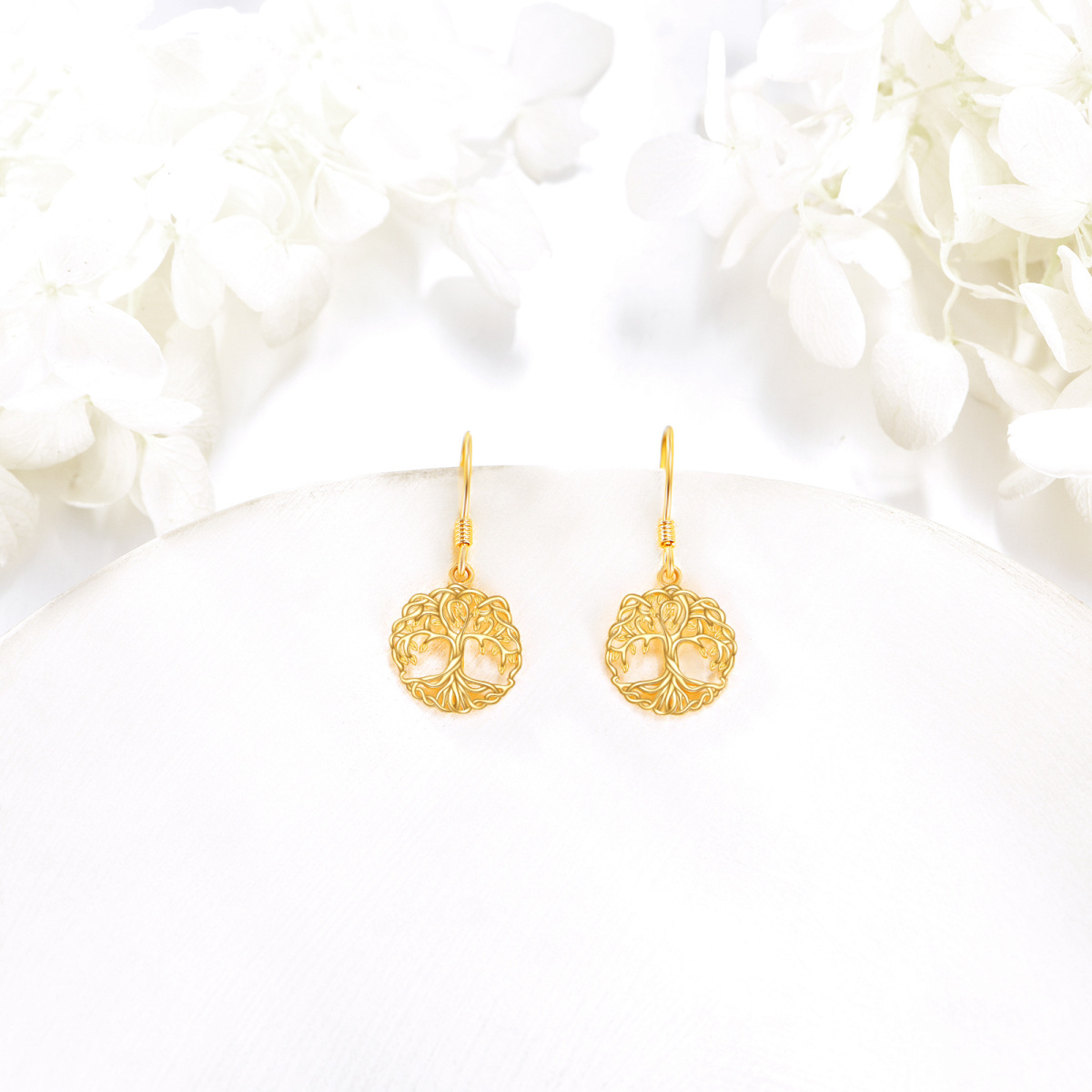 Pendientes colgantes del árbol de la vida en oro de 14 quilates-4