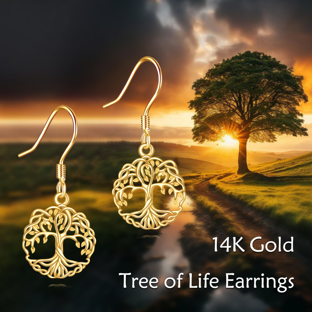 10K gouden oorbellen met levensboomhanger-5