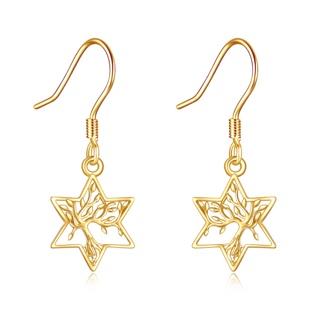 10K Gold Tree Of Life Drop Earrings-1