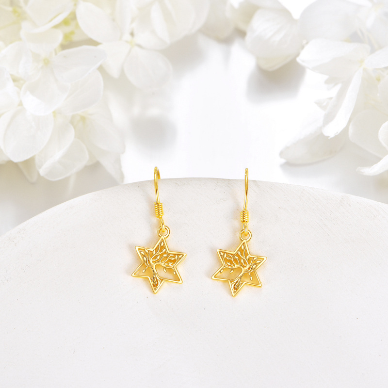 Brincos de gota Árvore da Vida em ouro branco 10K-4