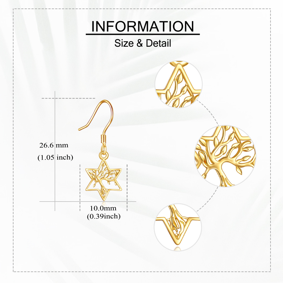 Boucles d'oreilles pendantes en or 14K avec arbre de vie-5