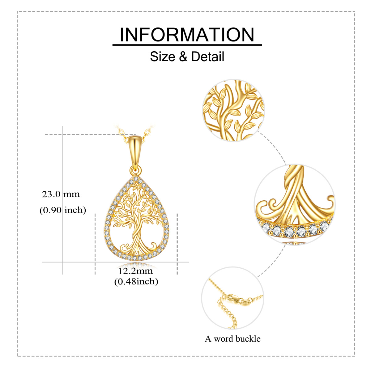 10K Gold Cubic Zirconia Tree Of Life & Drop Shape Pendant Necklace-6