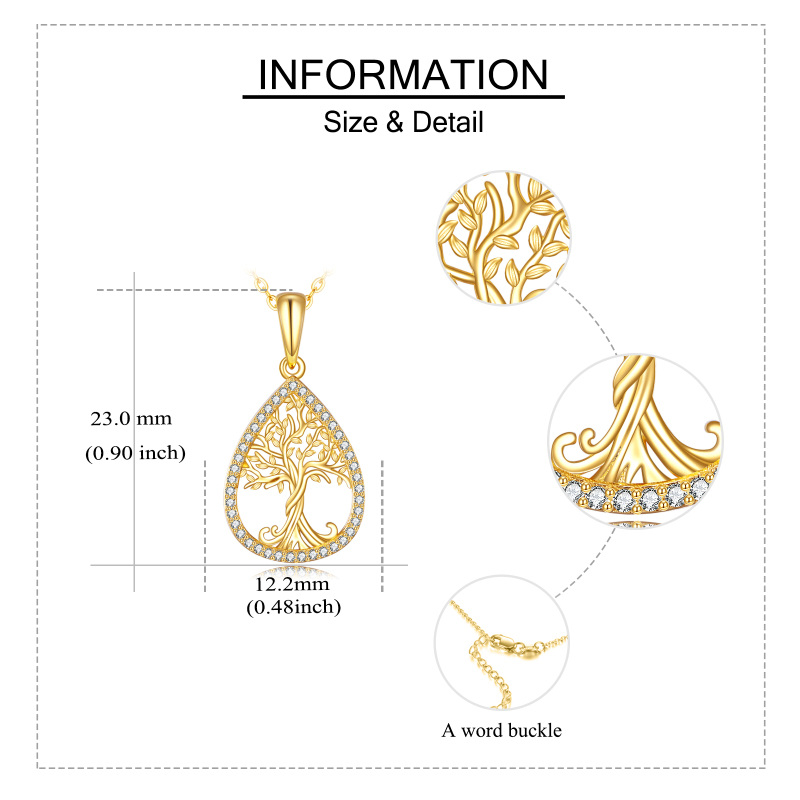 10K Gold Cubic Zirconia Tree Of Life & Drop Shape Pendant Necklace-6