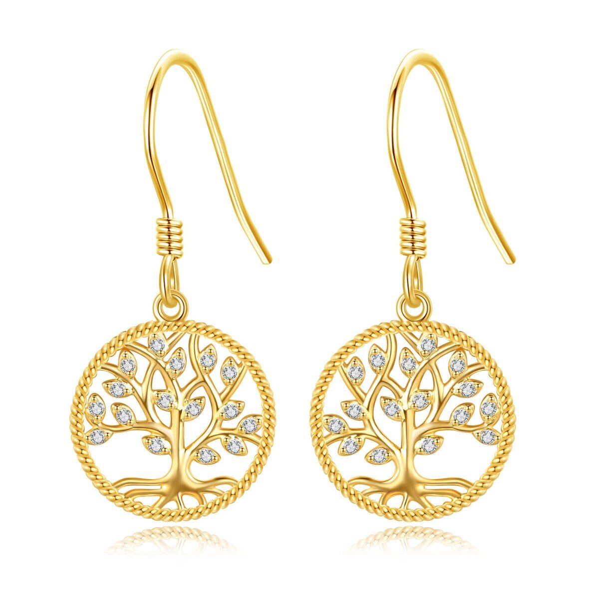 10K Gold Moissanite Tree Of Life Drop Earrings-1