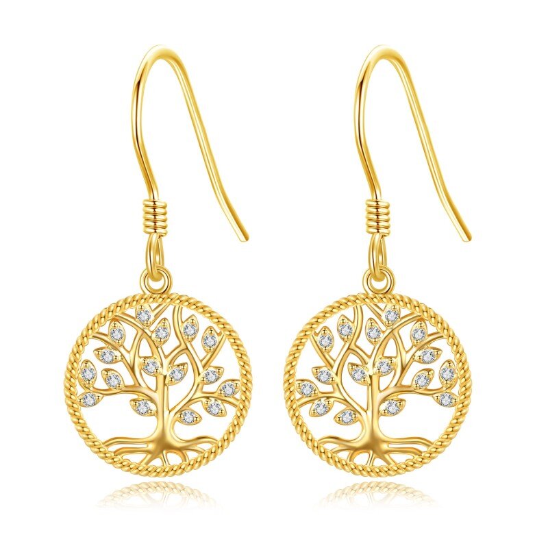 10K Gold Moissanite Tree Of Life Drop Earrings-13