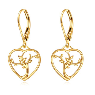 10K Gold Tree Of Life & Heart Drop Earrings-25