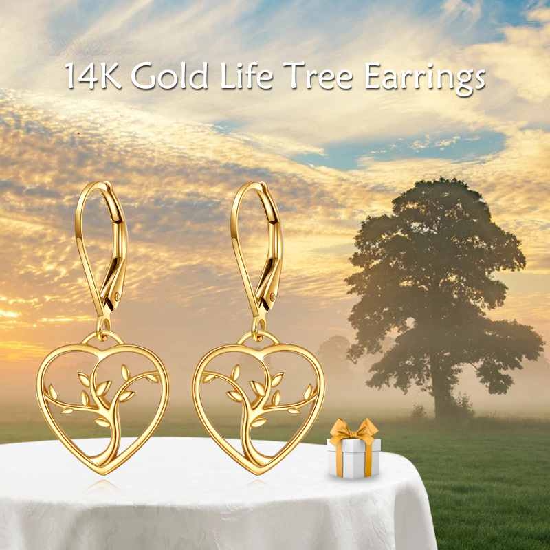 10K White Gold Tree Of Life & Heart Drop Earrings-5