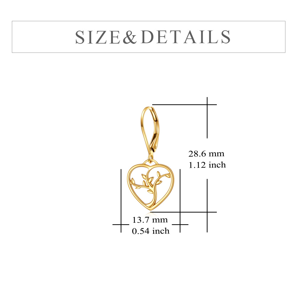 10K Gold Tree Of Life & Heart Drop Earrings-6