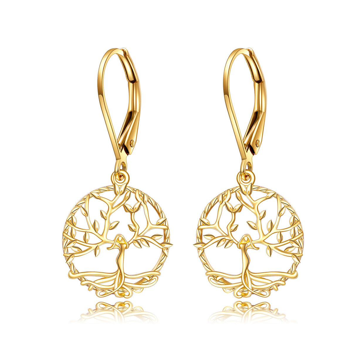 Pendientes de oro de 14 quilates con forma de árbol de la vida-1