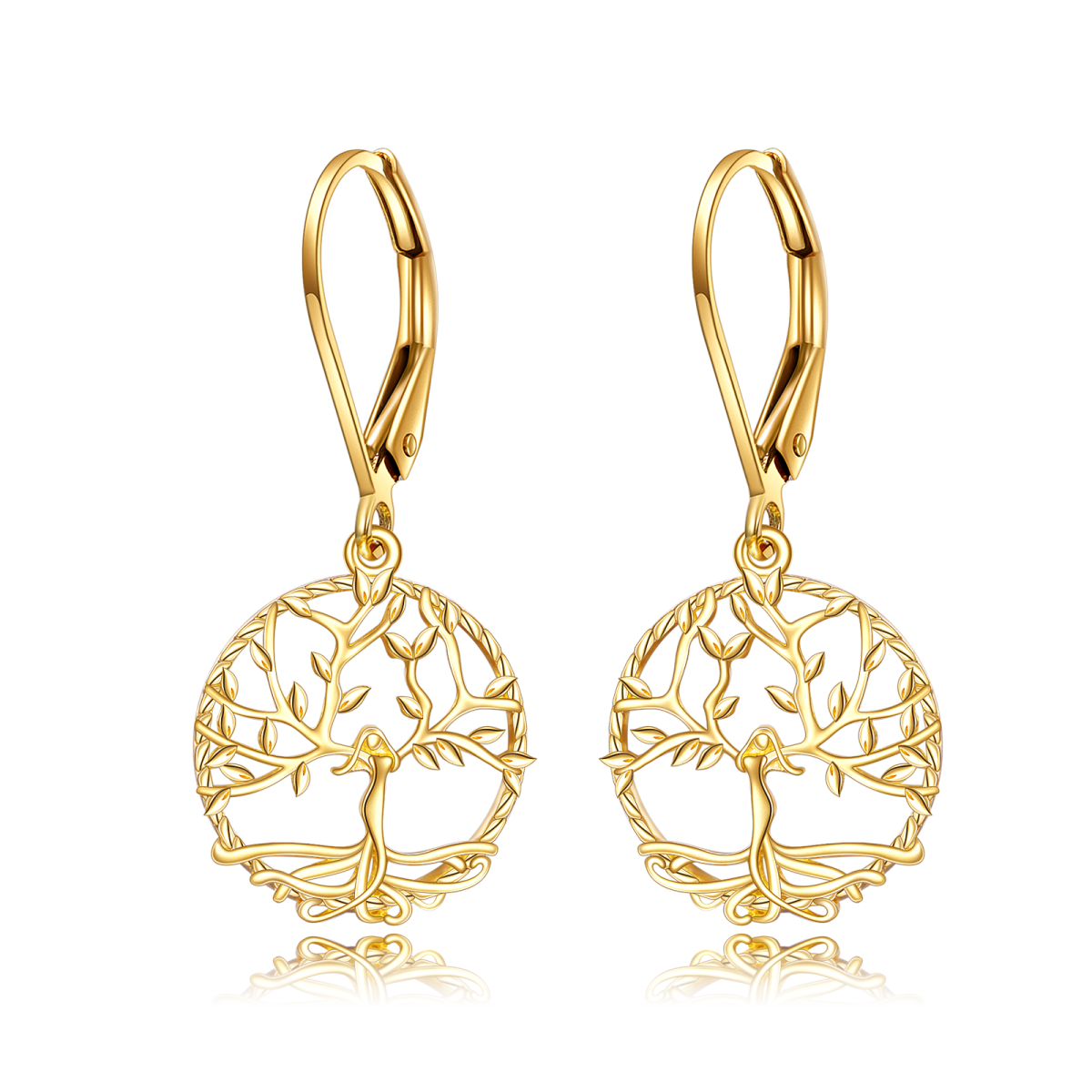 Boucles d'oreilles à levier en or 14K - Arbre de vie-3