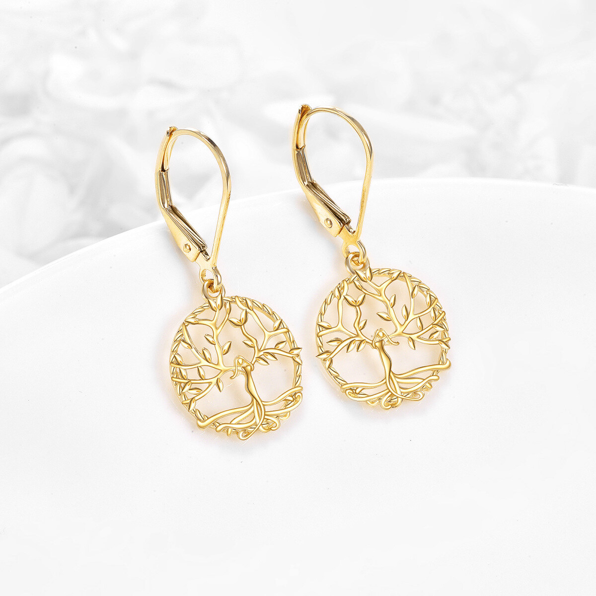 14K Gold Tree Of Life Lever-back Earrings-4