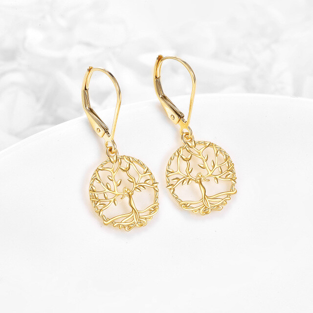 Orecchini a leva con albero della vita in oro 14K-4