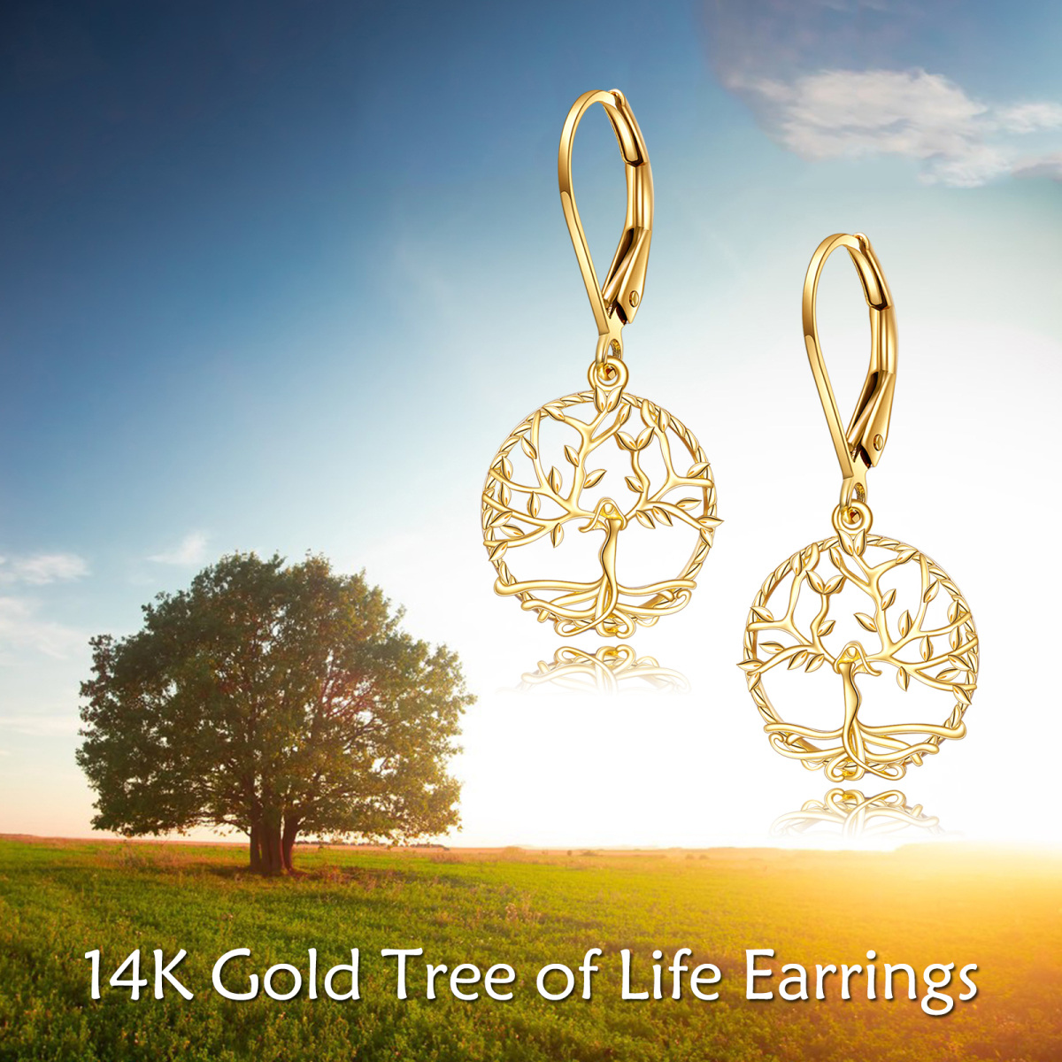 14K Gold Tree Of Life Lever-back Earrings-7