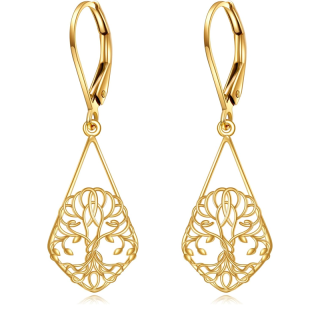 10K Gold Tree Of Life Lever-back Earrings for Women-3