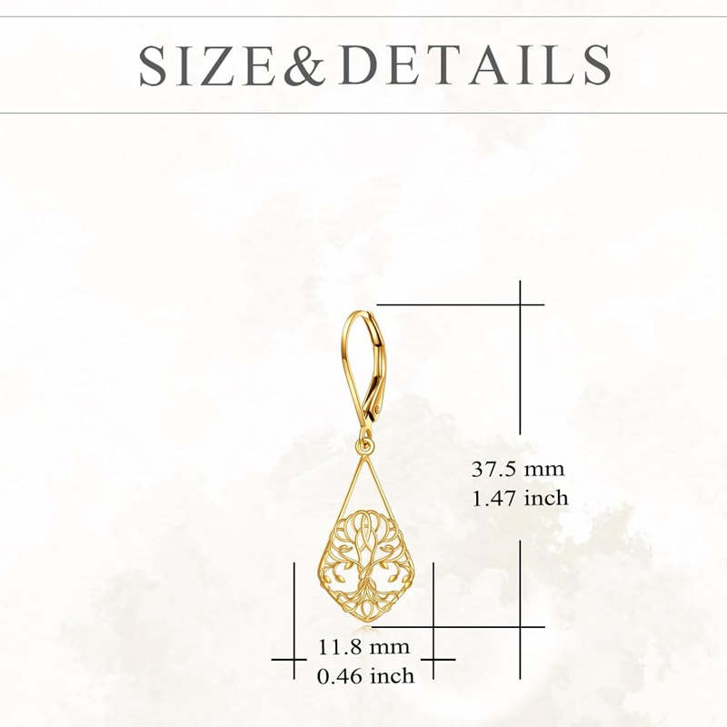 14K Gold Tree Of Life Lever-back Earrings for Women-5
