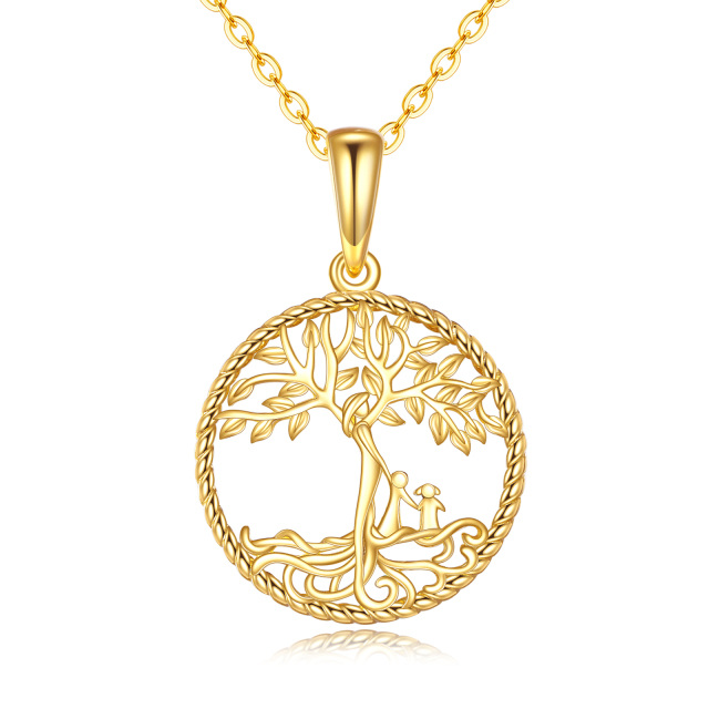 14K Gold Tree Of Life & Mother & Children Pendant Necklace-2