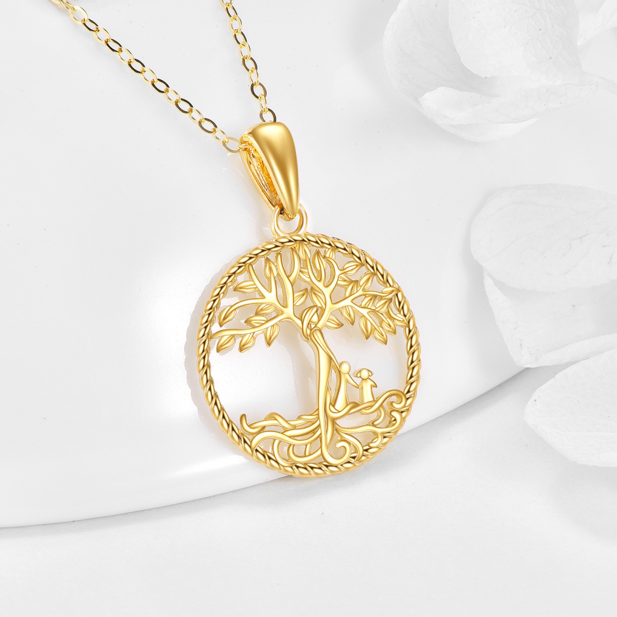 Colar com pingente de árvore da vida em ouro 14K para mães e filhos para mães-3