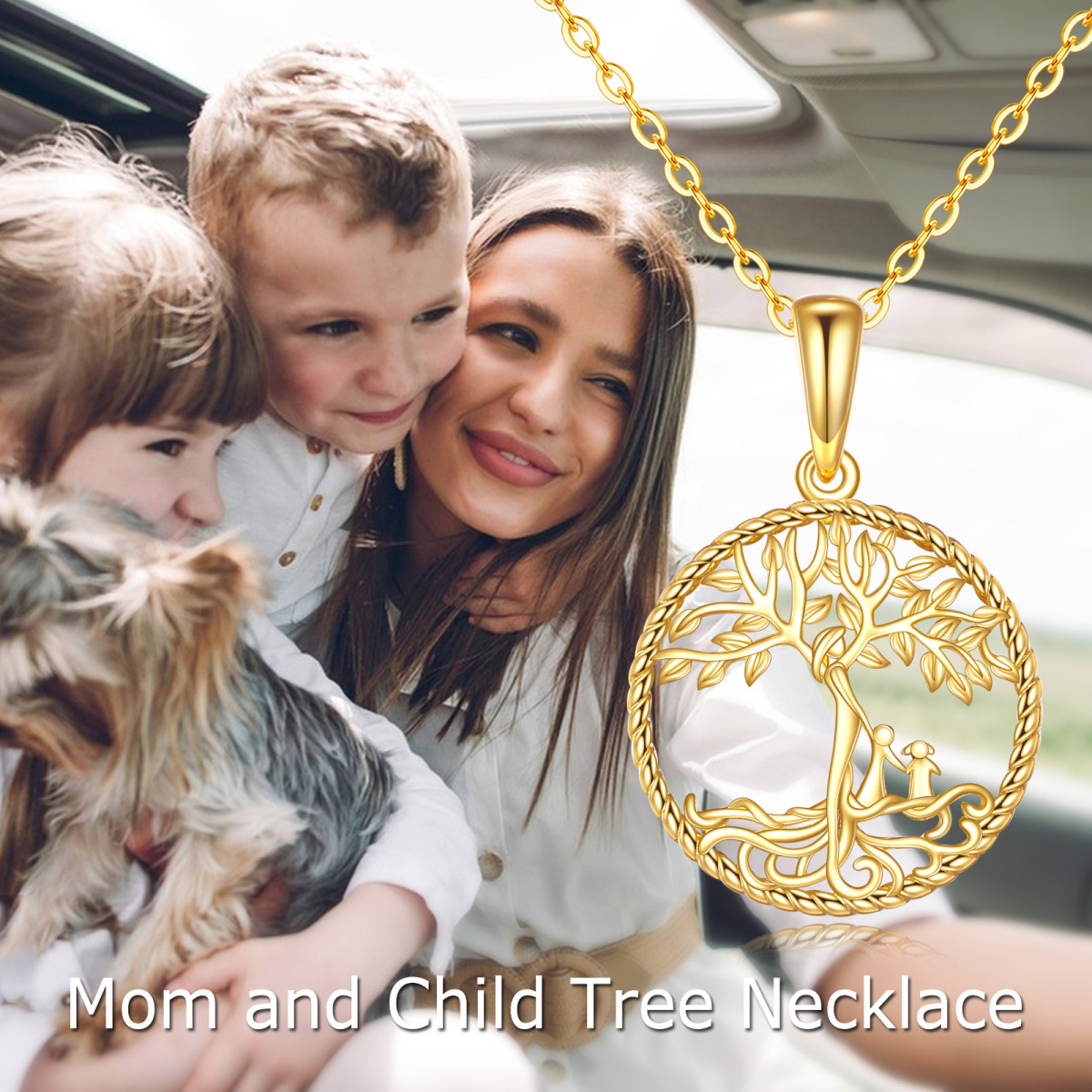 Colar com pingente de árvore da vida em ouro 14K para mães e filhos para mães-5