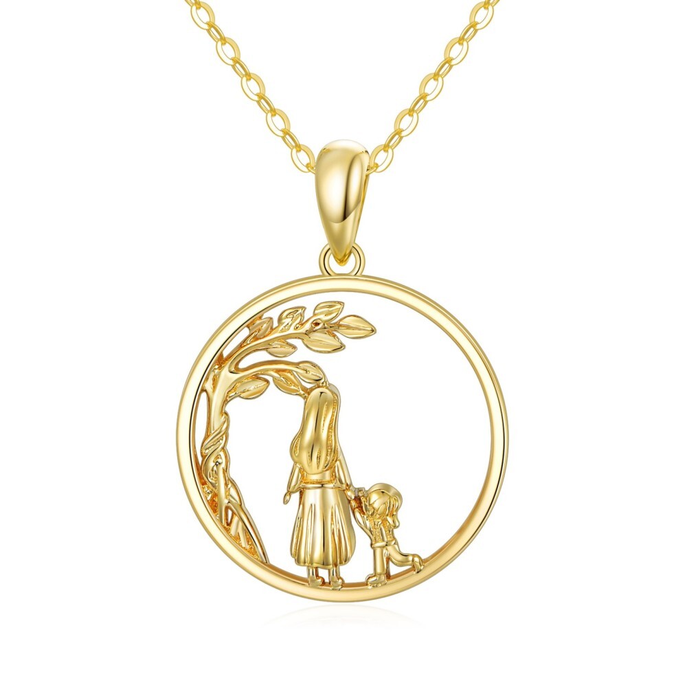 Collana con ciondolo albero della vita e madre e figlia in oro 14 carati per le migliori amiche delle donne-1