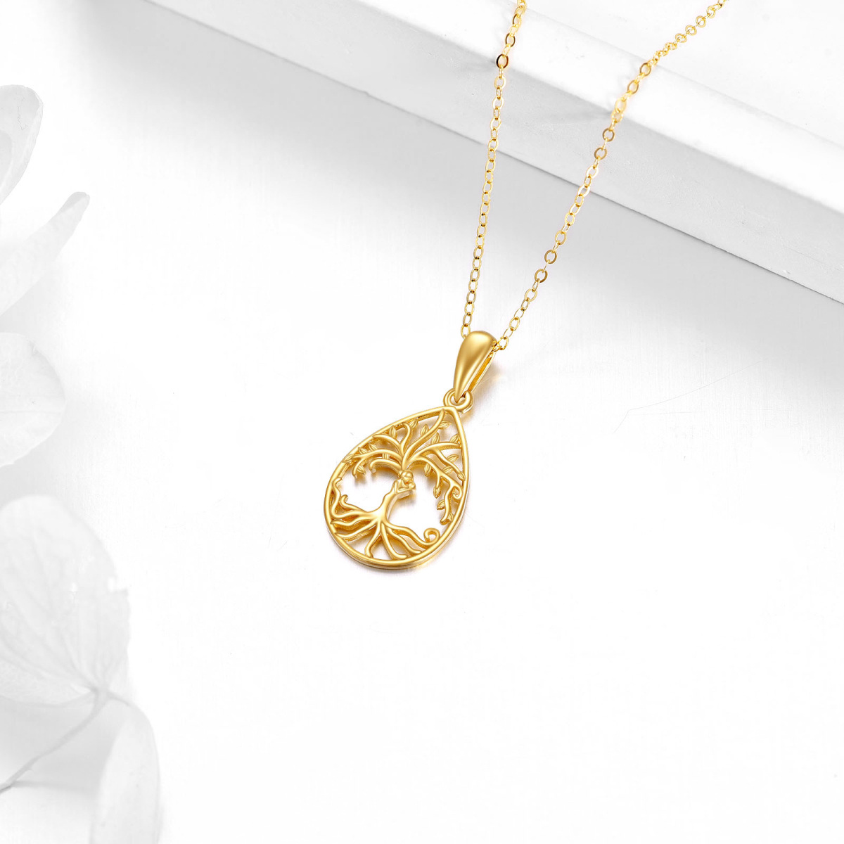 Collar con colgante de árbol de la vida para padres e hijos en oro de 14 quilates-4