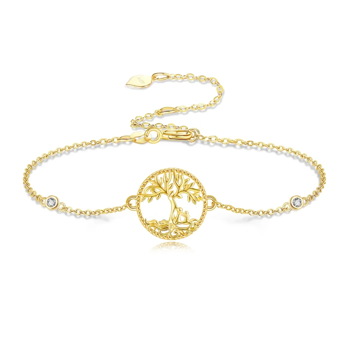 14K Gold Cubic Zirconia Tree Of Life Pendant Bracelet-1