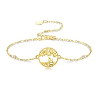 10K Gold Cubic Zirconia Tree Of Life Charm Bracelet-16