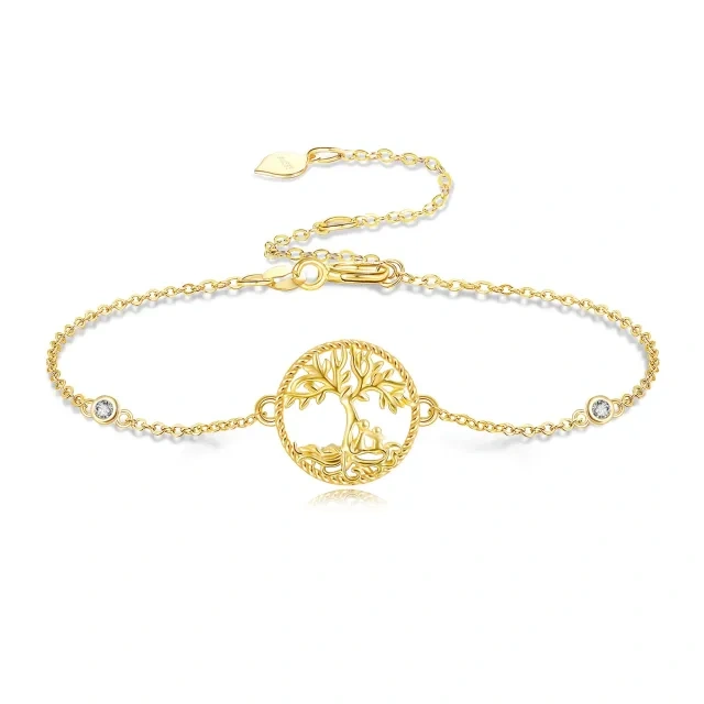 14K Gold Cubic Zirconia Tree Of Life Pendant Bracelet