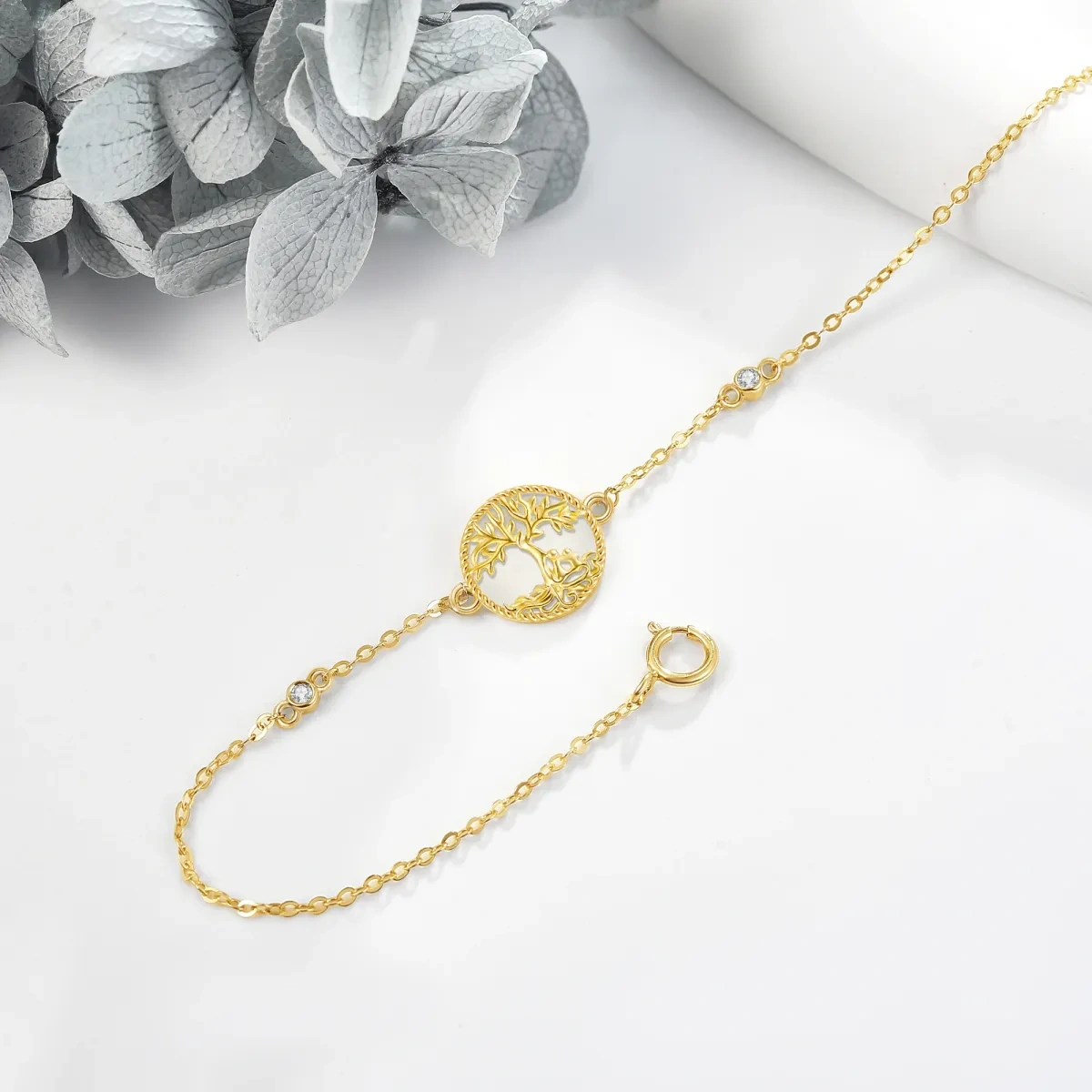 Bracelet en or 14K avec pendentif arbre de vie en zircon cubique-3