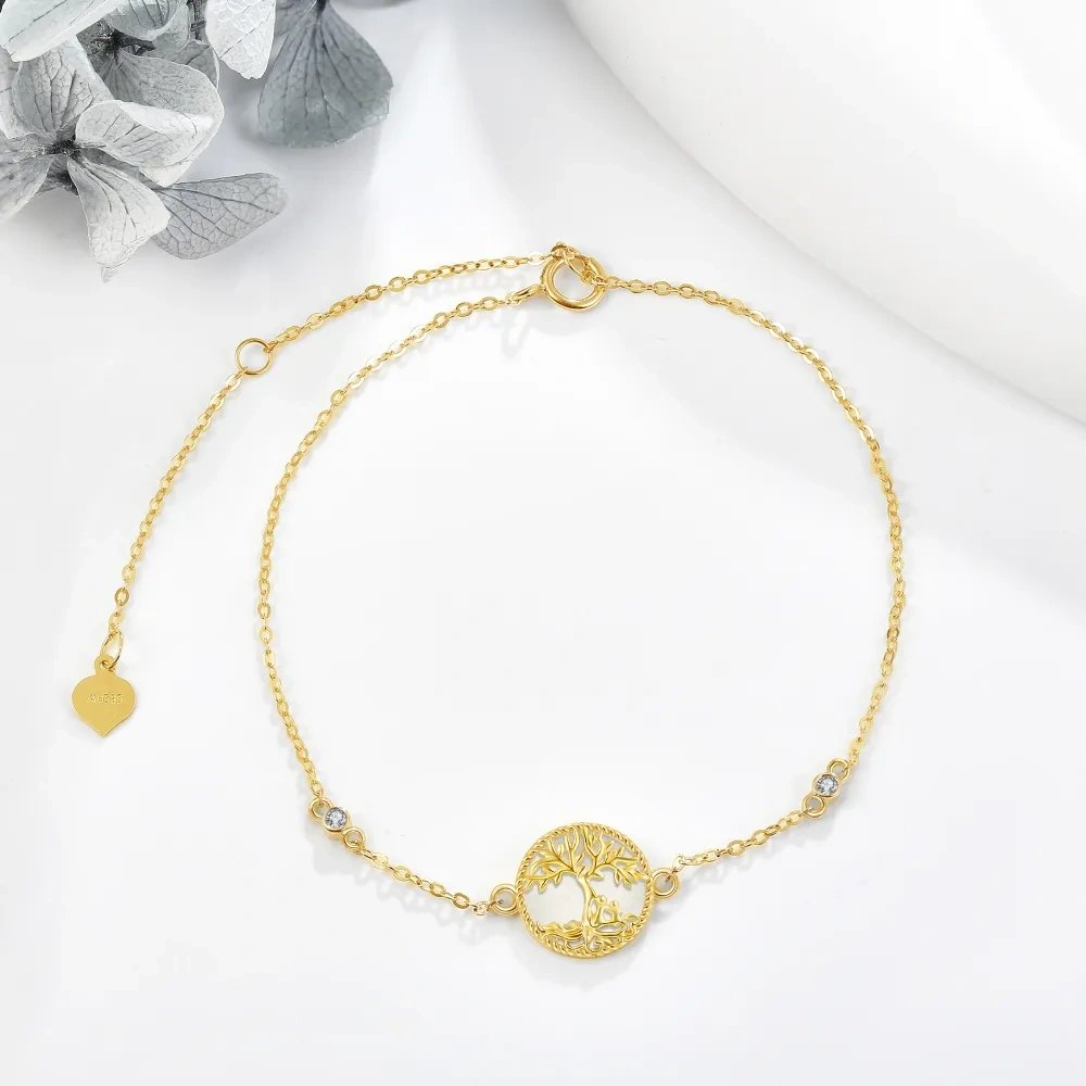 Pulseira com pingente da árvore da vida em zircónio cúbico em ouro de 14 quilates-4