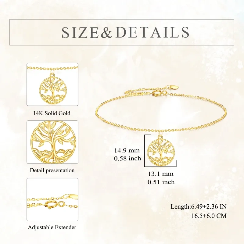 Bracelet en or 10K avec pendentif en forme d'arbre de vie-5