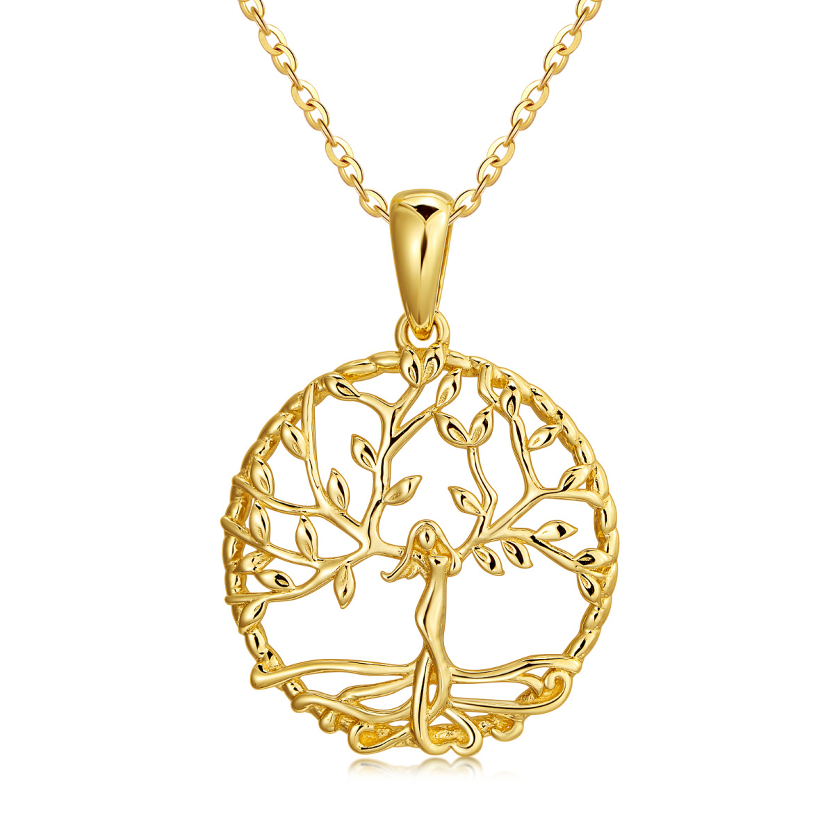 14K Gold Tree Of Life Pendant Necklace with Cable Chain-1