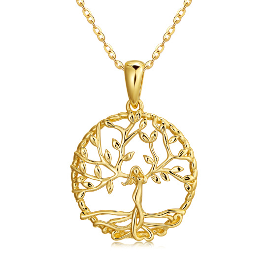 14K Gold Tree Of Life Pendant Necklace with Cable Chain