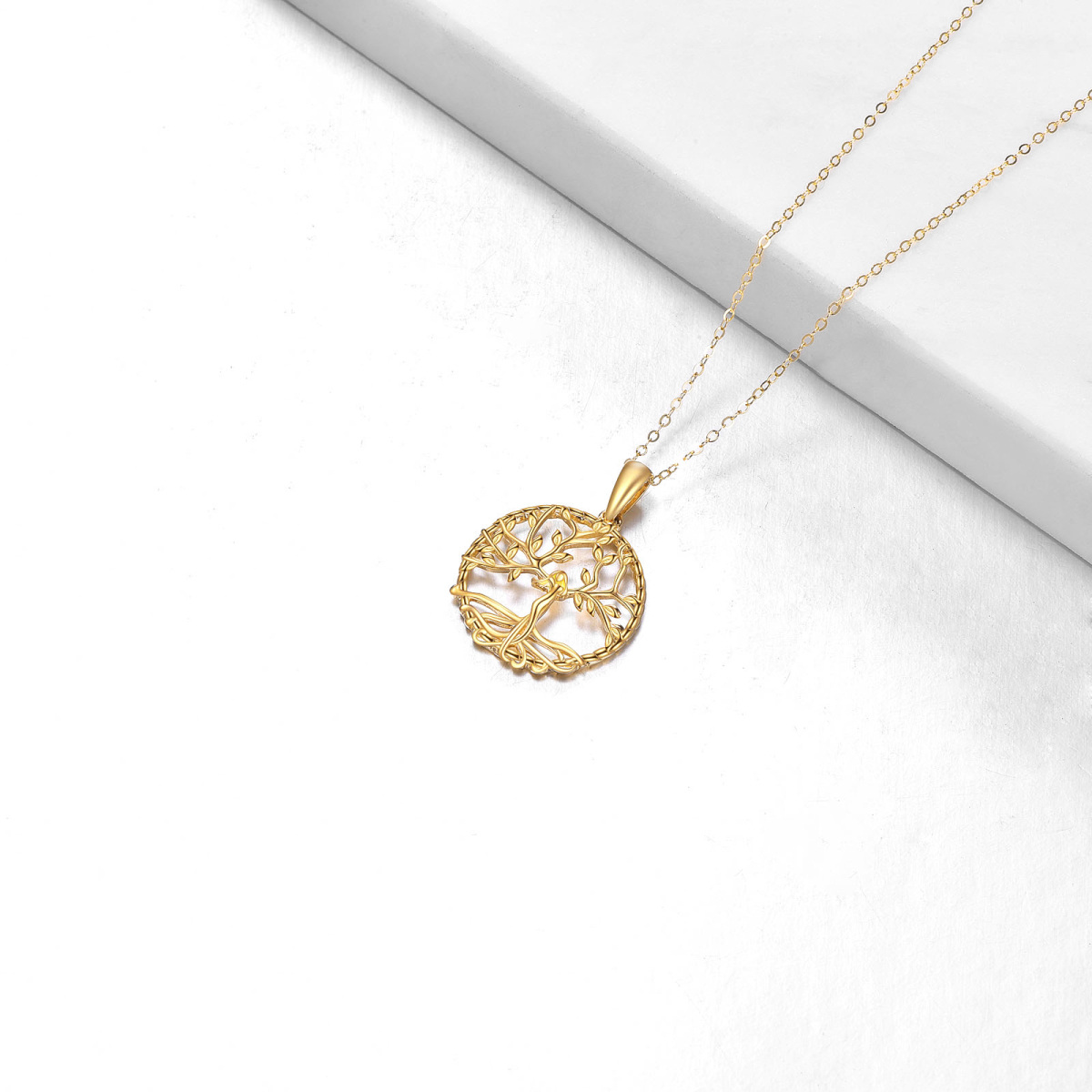 Collier pendentif arbre de vie en or 14K avec chaîne de câble-4