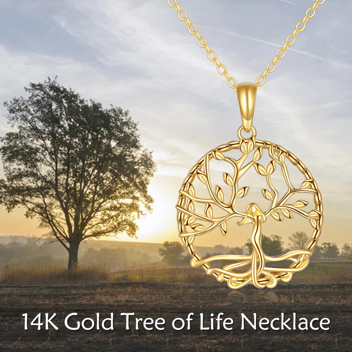 10K Gold Tree Of Life Pendant Necklace with Cable Chain-5