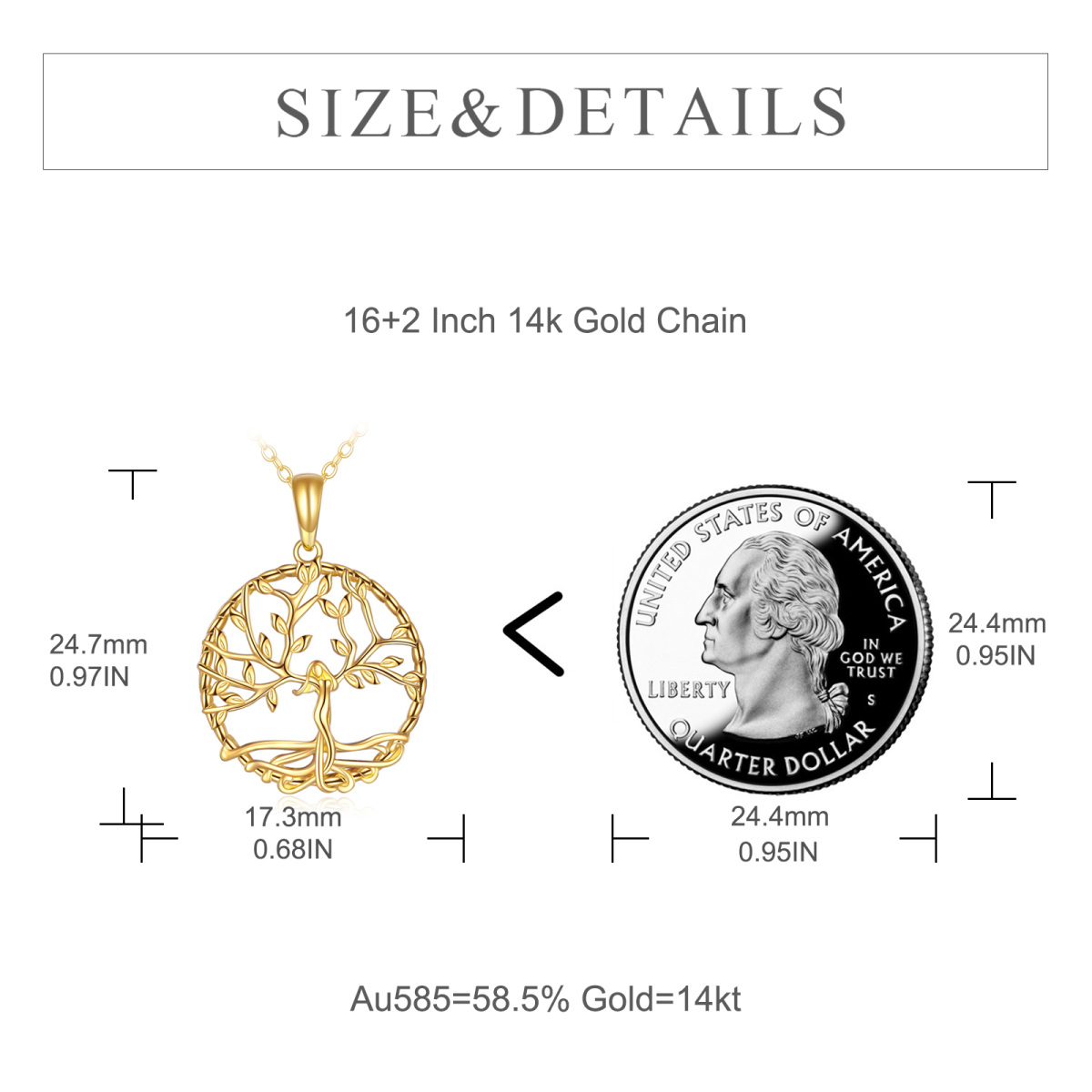 14K Gold Baum des Lebens Anhänger Halskette mit Kabelkette-6