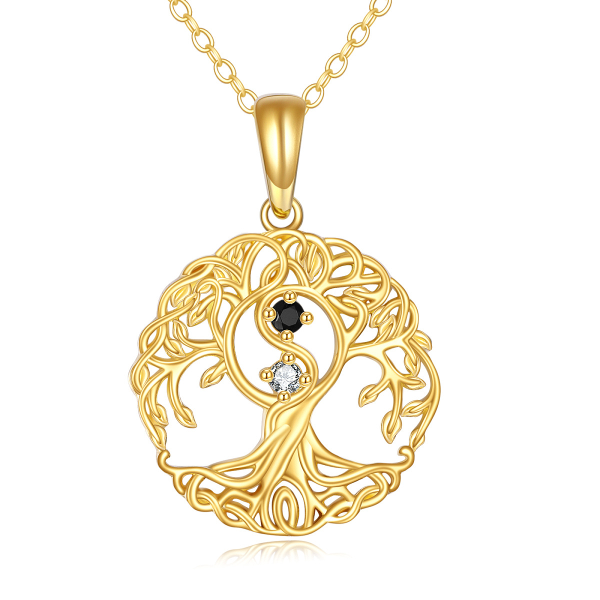 10K Gold Cubic Zirconia Tree Of Life Pendant Necklace-1