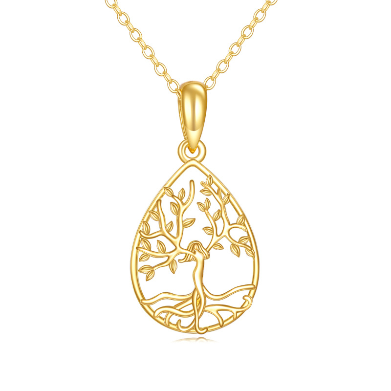 Halskette mit Anhänger in Form des Lebensbaums aus 10-karätigem Gold-1
