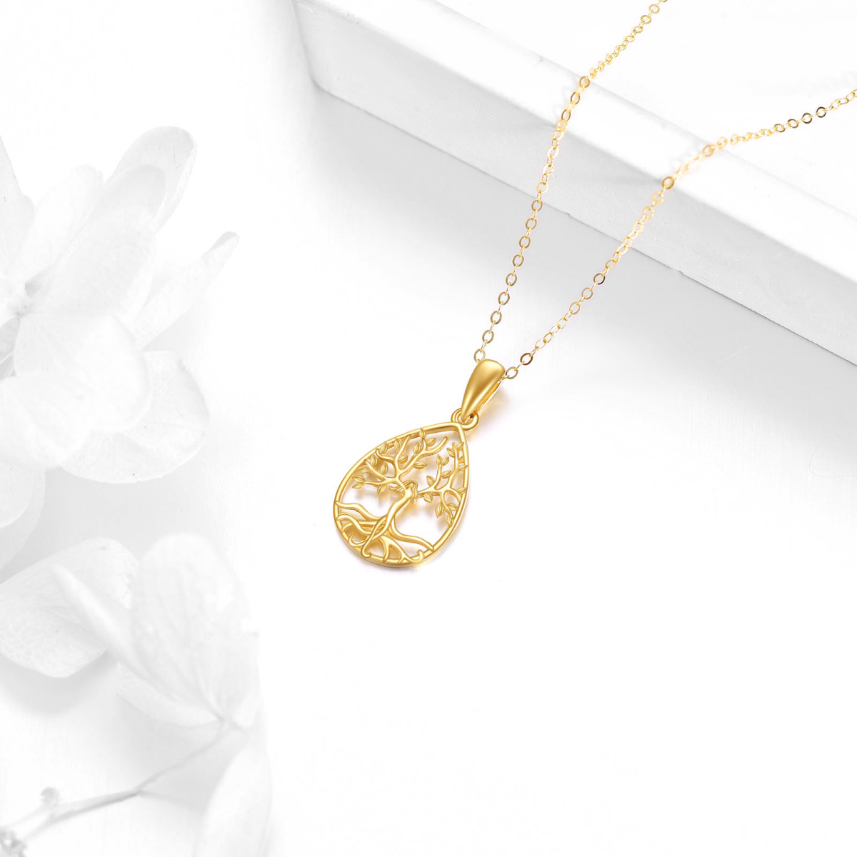 Collar con colgante del árbol de la vida en oro de 14 quilates-4