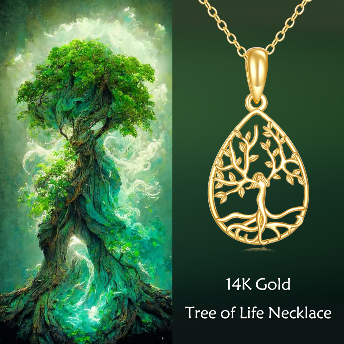 Collar con colgante del árbol de la vida en oro de 14 quilates-6