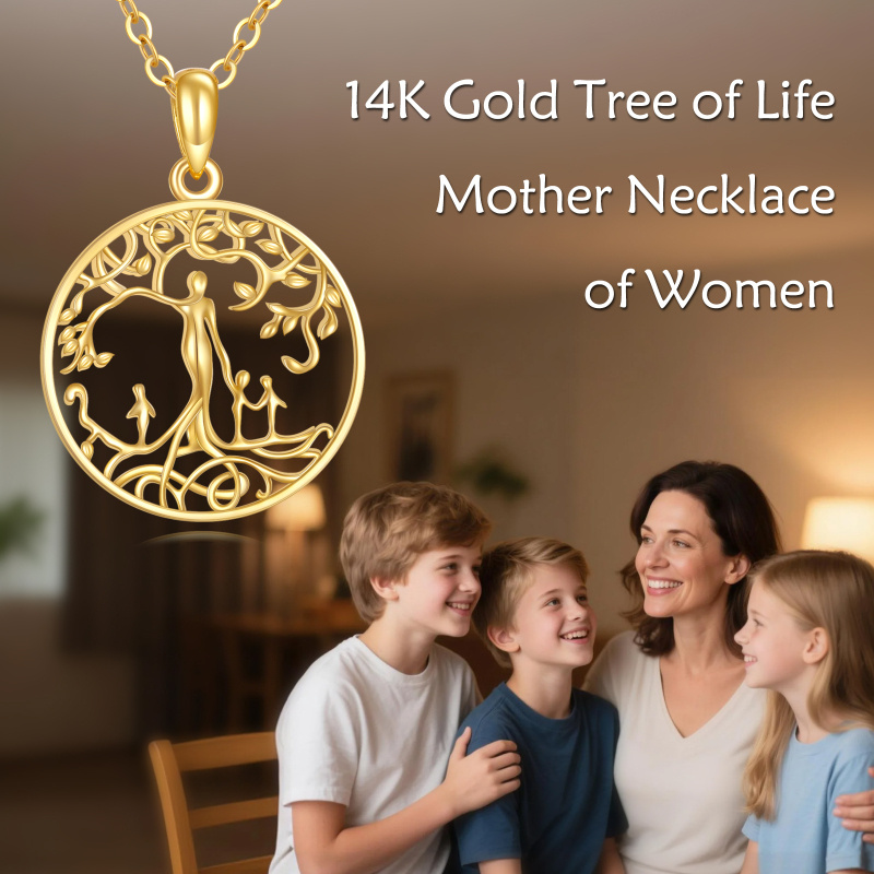 Collar con colgante del Árbol de la Vida en oro rosa de 14 quilates-5