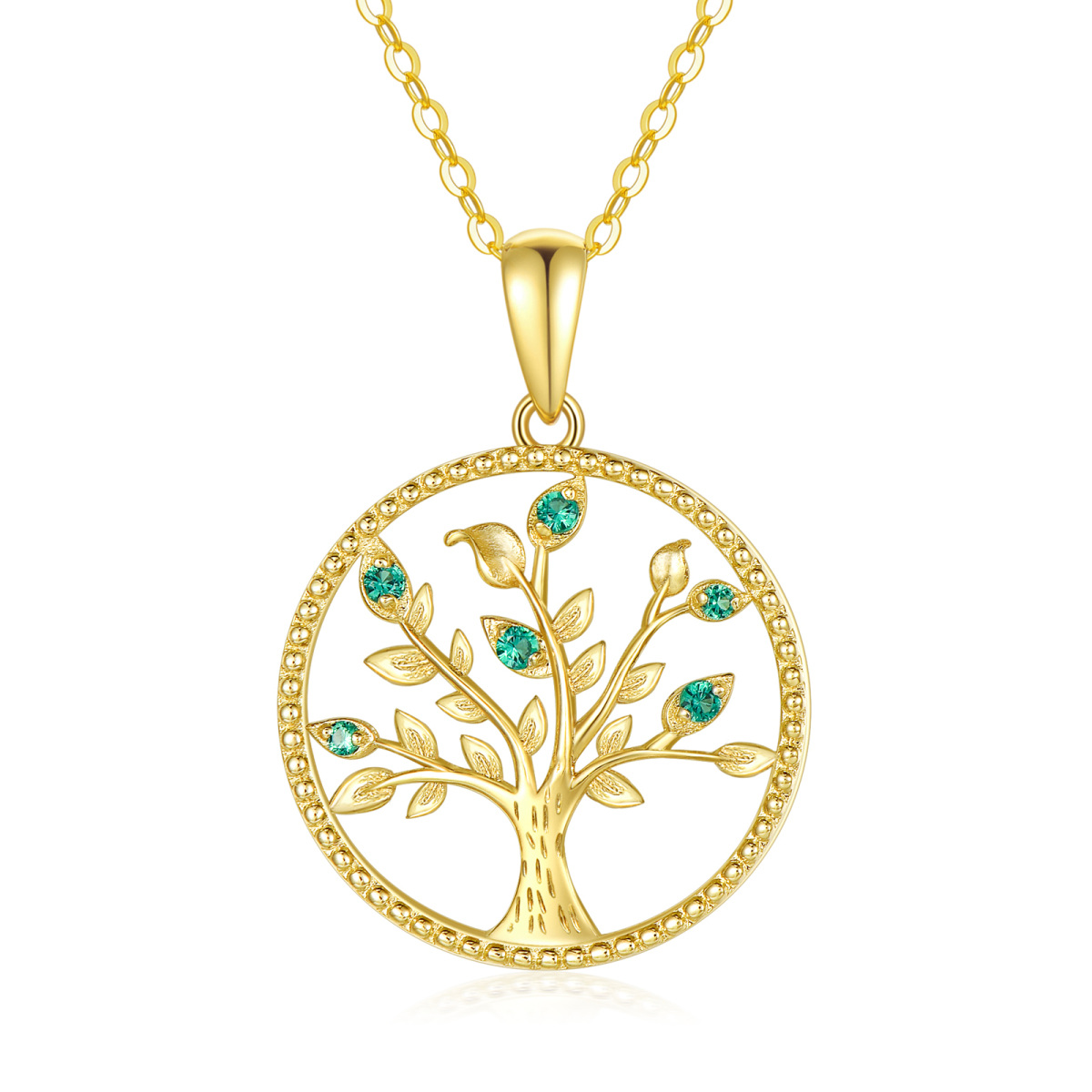 14K Gold Cubic Zirkonia Baum des Lebens Anhänger Halskette-1