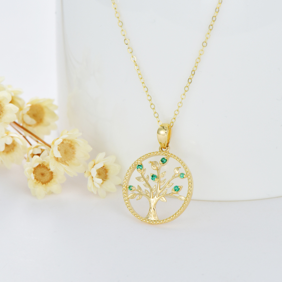 14K Gold Cubic Zirconia Tree Of Life Pendant Necklace-3