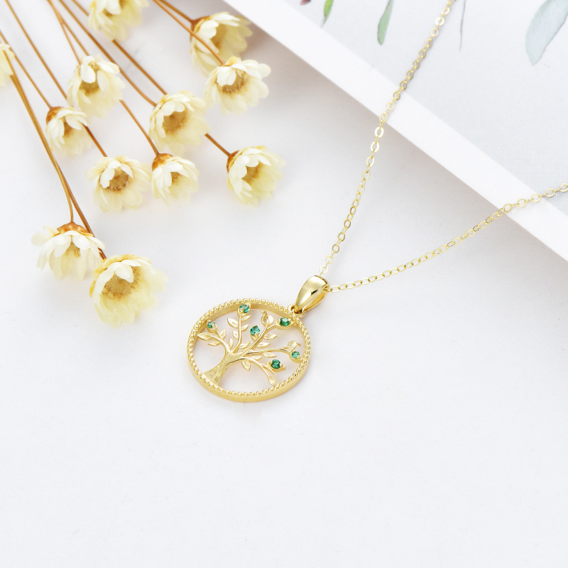 Colar com pendente Árvore da Vida em zircónio cúbico em ouro de 10K-4