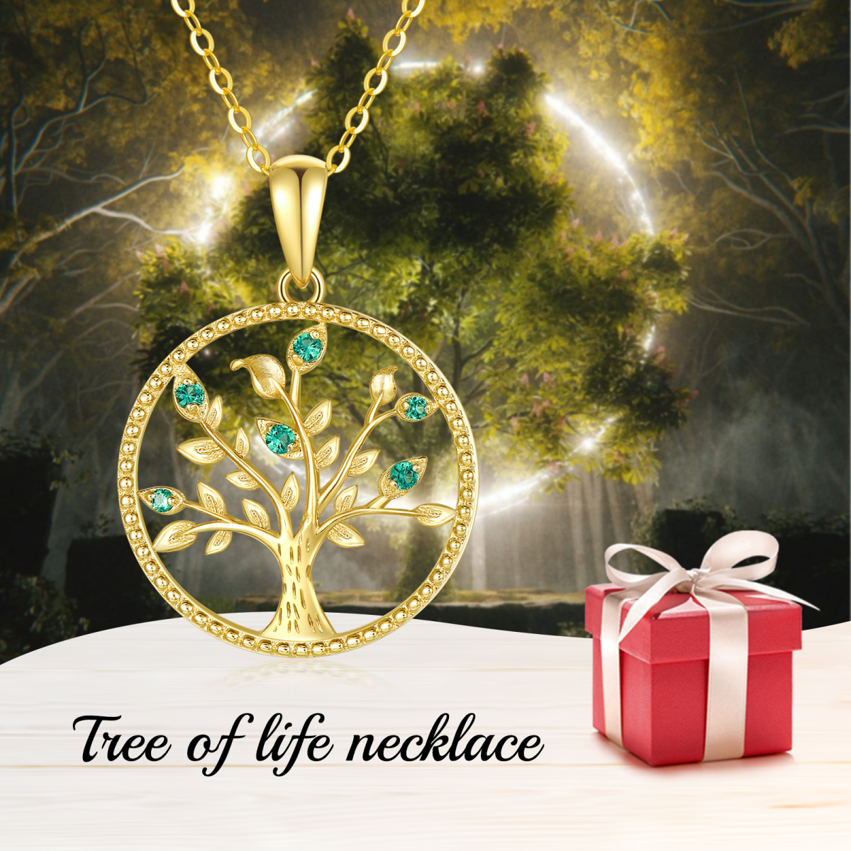 10K Gold Cubic Zirconia Tree Of Life Pendant Necklace-5