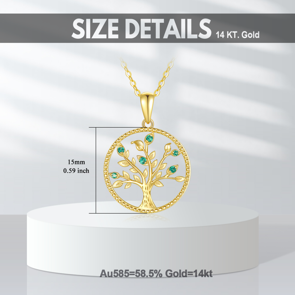 Collier pendentif arbre de vie en or 14K à zircon cubique-6